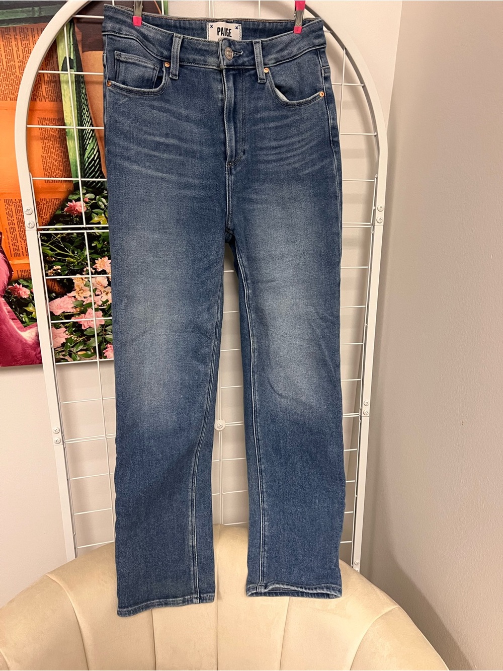 PAIGE Straight Leg Jeans in Medium Blue Wash